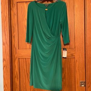 Size 10 Ralph Lauren dress. Jardin Green. Wrap style dress with 3/4 sleeves.